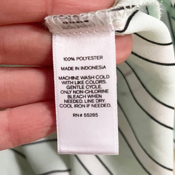 Express | Mint Striped Button Down Roll Tab Portofino Blouse - Picture 12 of 14